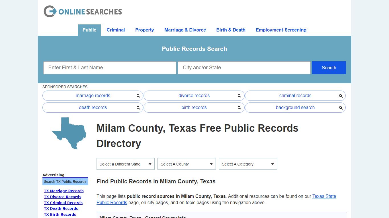 Milam County, Texas Public Records Directory - OnlineSearches.com