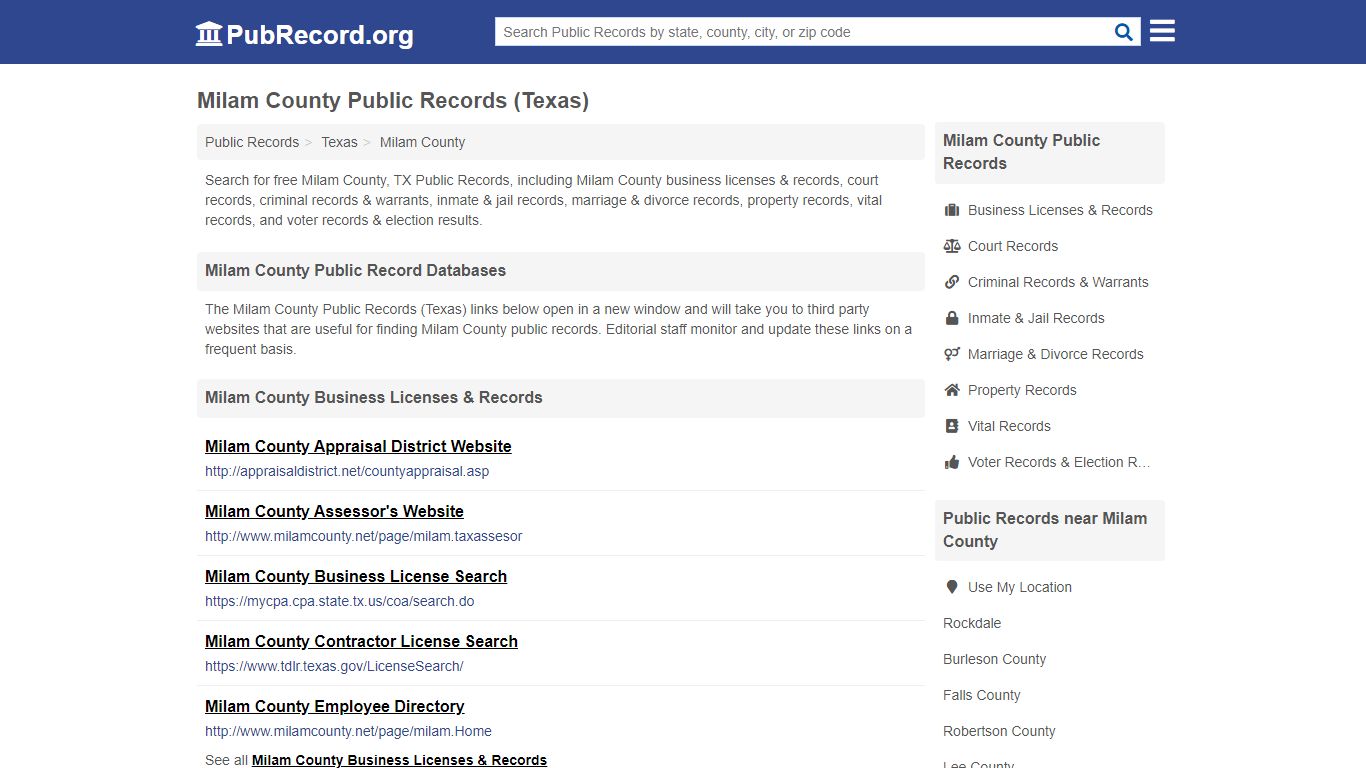 Free Milam County Public Records (Texas Public Records) - PubRecord.org